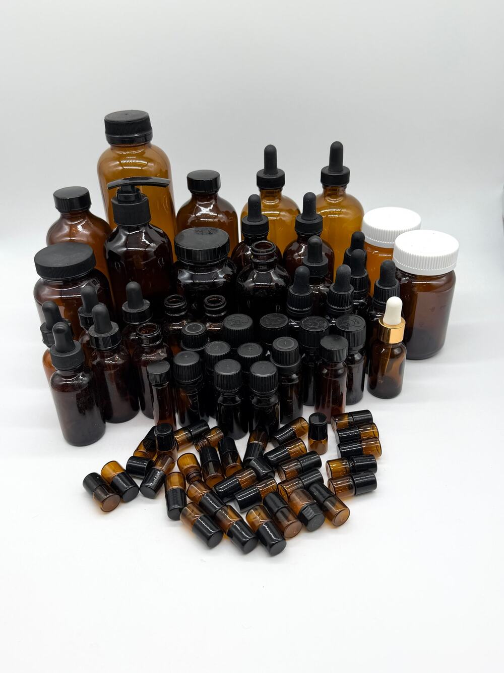 Amber Glass Bottle Lot 100+ Dropper Vials Apothecary Essential Oil Mixed Sizes